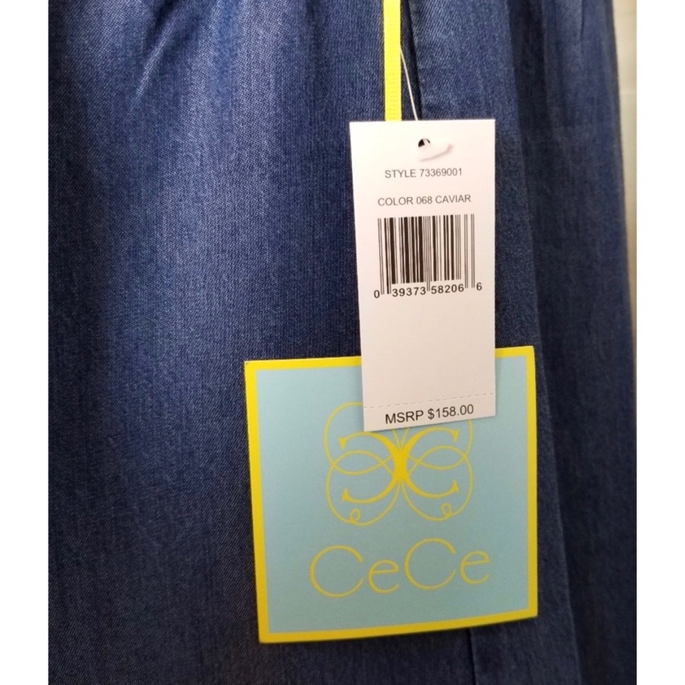 Cece 🌈 Embroidered Chambray Dottie Shift Dress in Caviar Denim - Picture 14 of 16